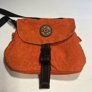 Kipling Orange Nylon Messenger Bag With Flap Buckle Closure 10 In x 9 In